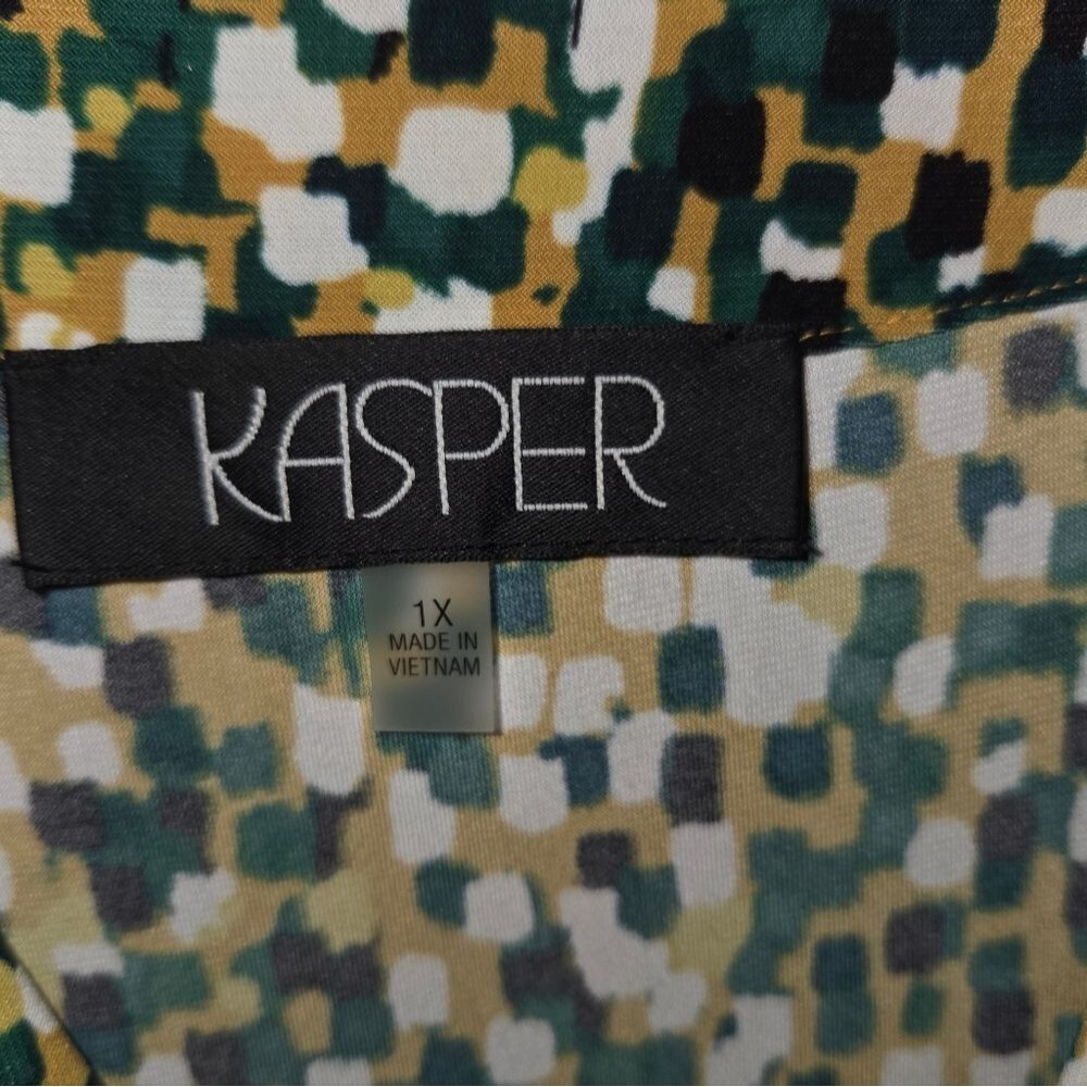 Kasper Green Gold Multi Print Stretch Sleeveless Blouse Tank Top - Picture 5 of 9